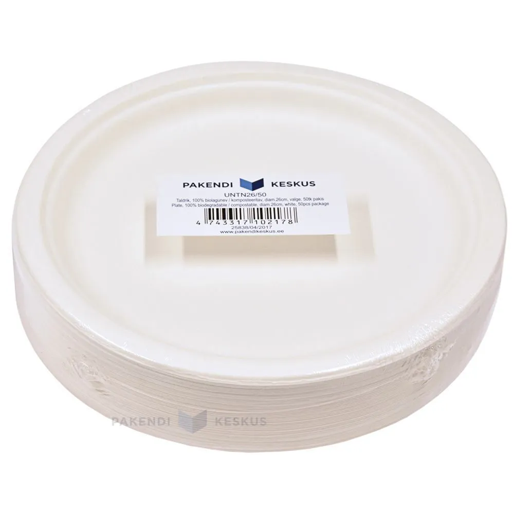 Taldrik 100% biolagunev/komposteeritav diam. 26cm, pakis 50tk
