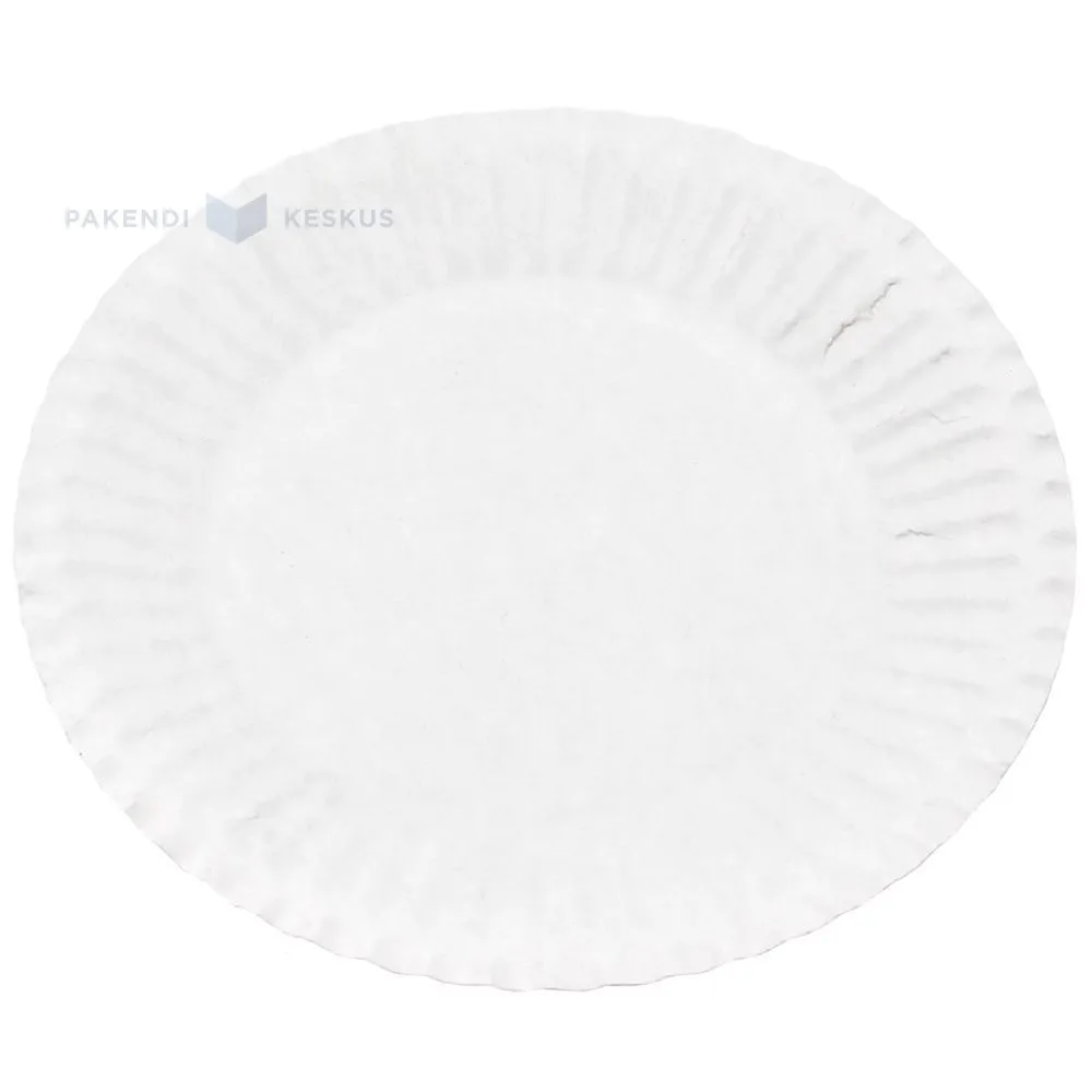 Valge lamineerimata paberist taldrik diameetriga 15cm, pakis 100tk