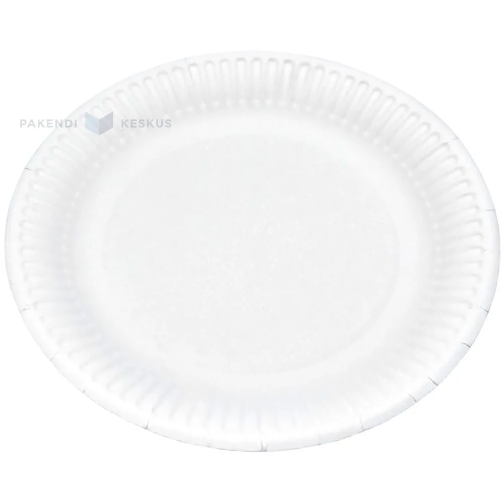Valge lamineerimata paberist taldrik diameetriga 18cm, pakis 100tk