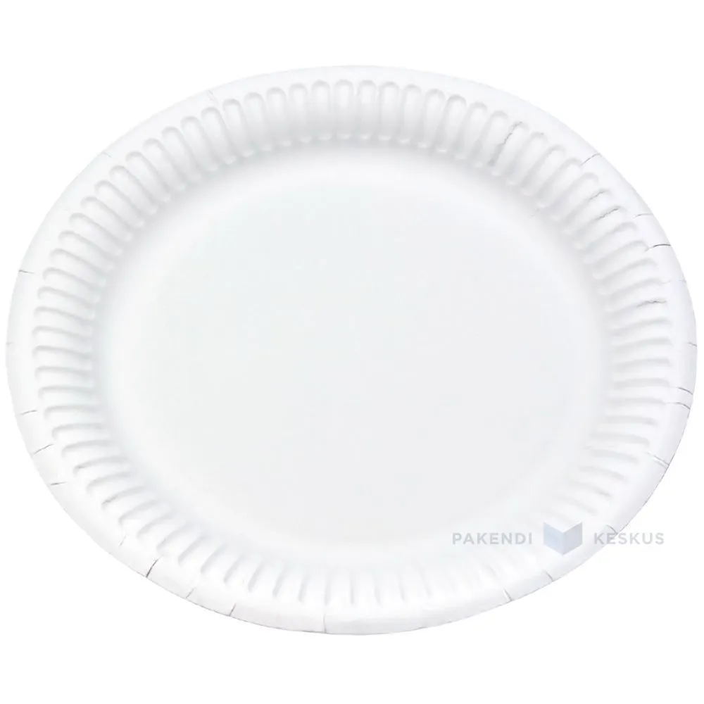 Valge lamineerimata paberist taldrik diameetriga 18cm, pakis 50tk