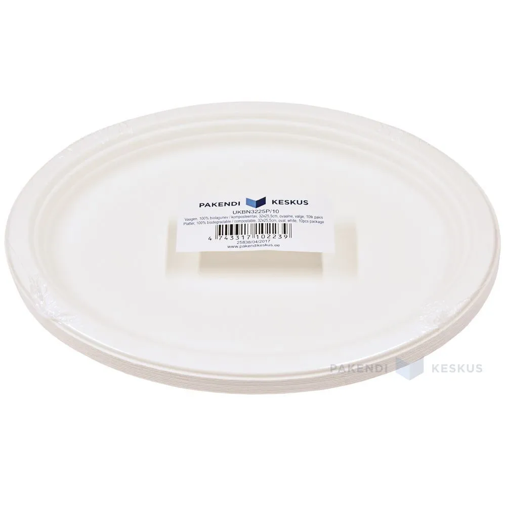 Ovaalne taldrik 100% biolagunev/komposteeritav 32x25,5cm, pakis 10tk