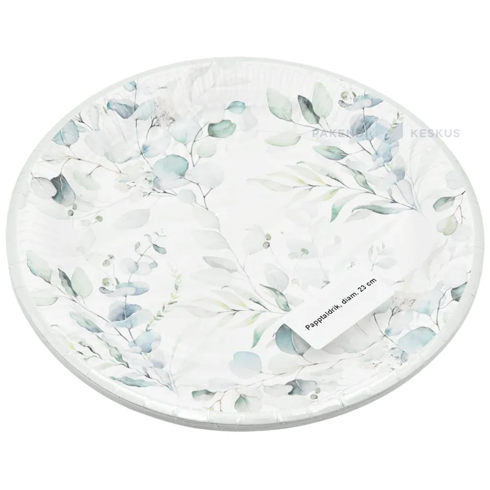 Papptaldrik rohekate eukalüpti lehtedega diameetriga 23cm, pakis 8tk