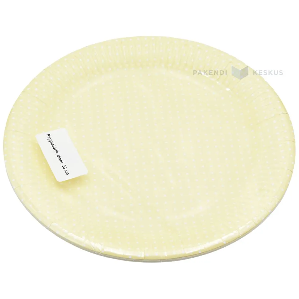 Kollakas beez papptaldrik valgete täppidega diameetriga 23cm, pakis 8tk