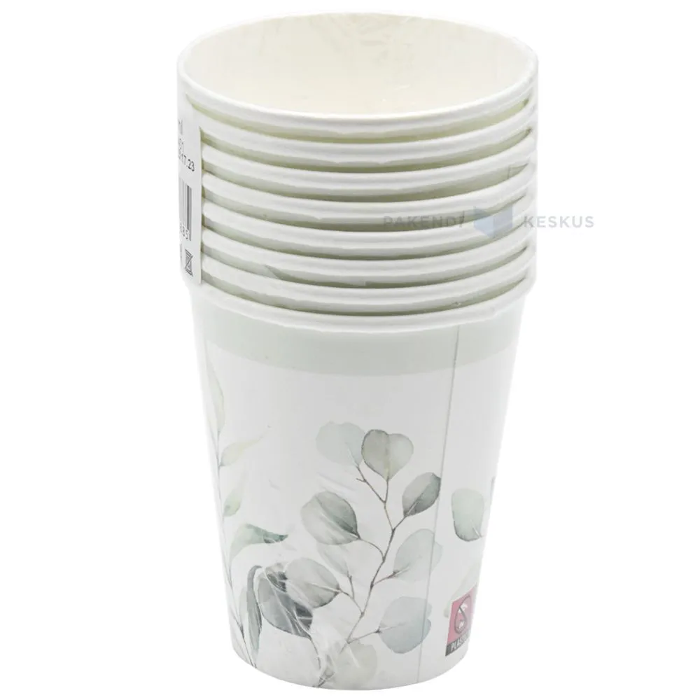 Бумажный стаканчик для кофе с эфкалиптовыми листьями 250мл, в упаковке 8шт