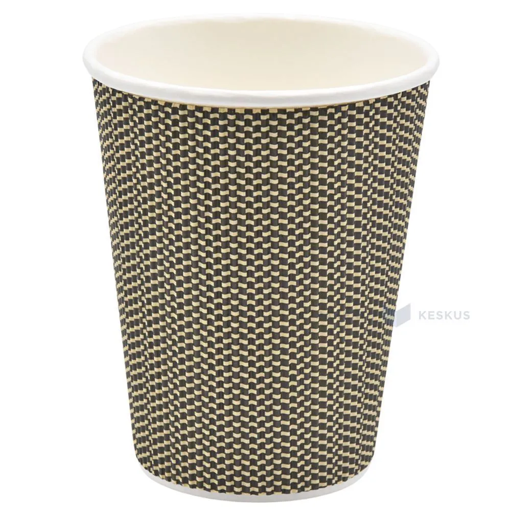 Brown-yellow squares reljef paper cup 350ml, 25pcs/pack