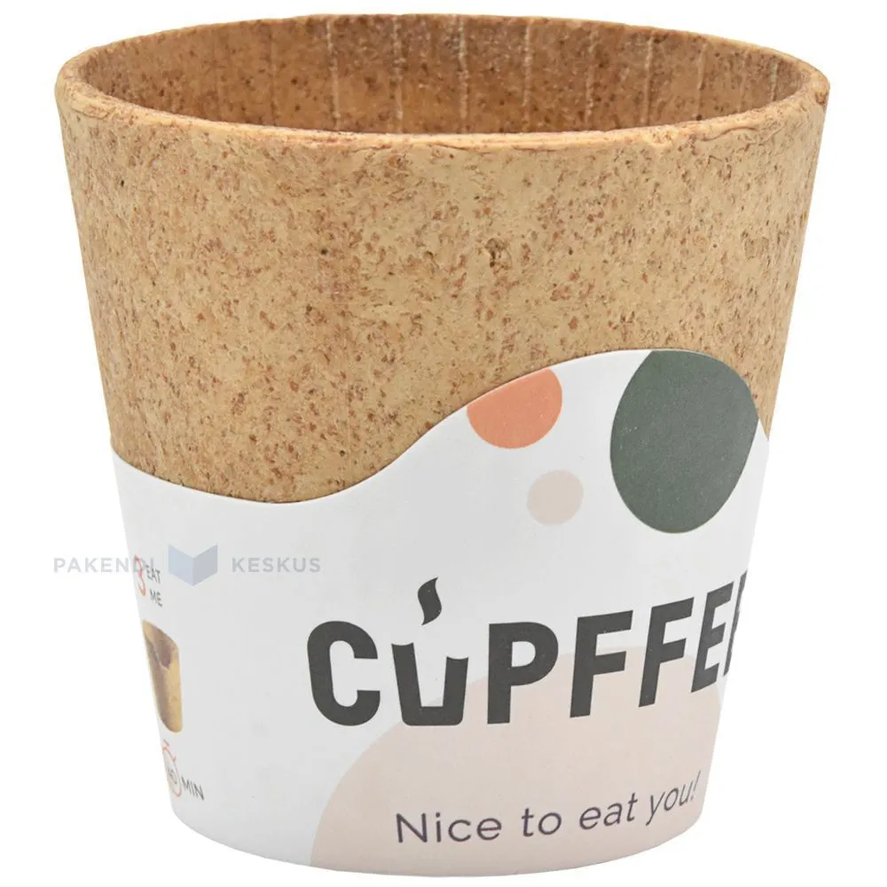 Brūna ēdama kafijas krūze no cepuma 220ml ar diametru 75mm, 12gb./iepakojumā