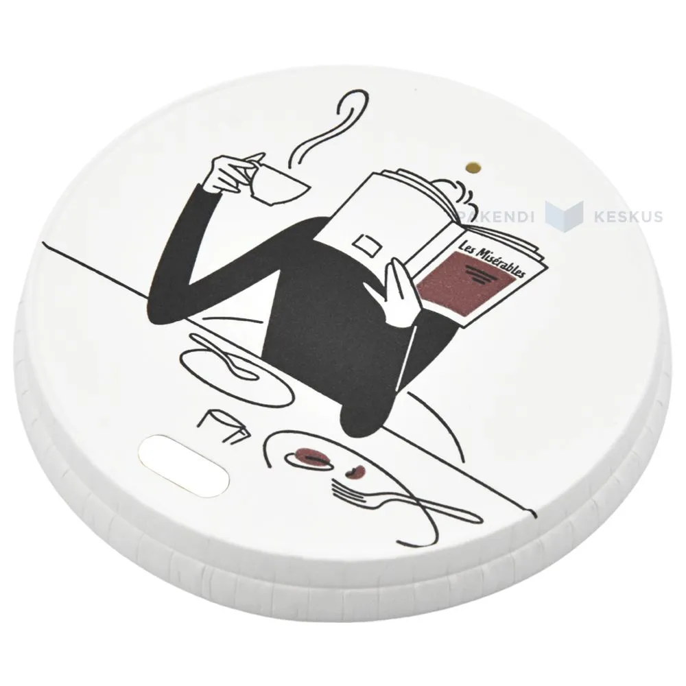 ''Reading Man'' print flat paper lid for 250ml coffee cup with diameter 80mm, 50pcs/pack
