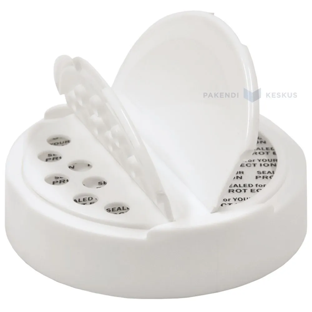Valge kaas plastikust purgile diameetriga 63mm 2-osaline press tihendiga