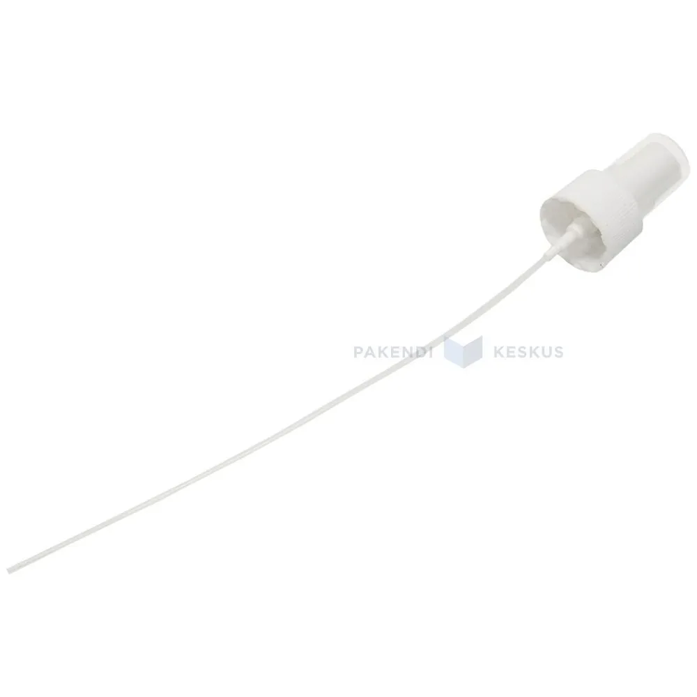 Valge pihusti kork plastikust pudelile diameetriga 24mm pikkusega 225mm