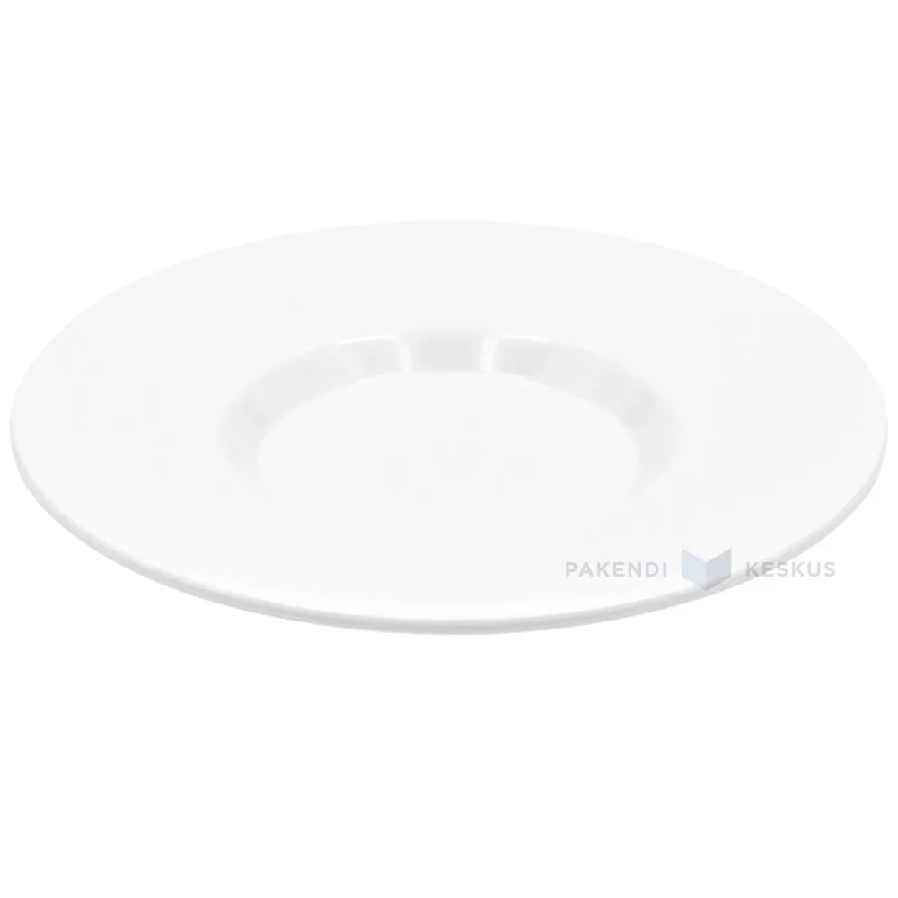 Korduvkasutatav valge plastikust taldrik 166ml kohvitassile diam. 129mm SAN 500x masinpestav, pakis 6tk
