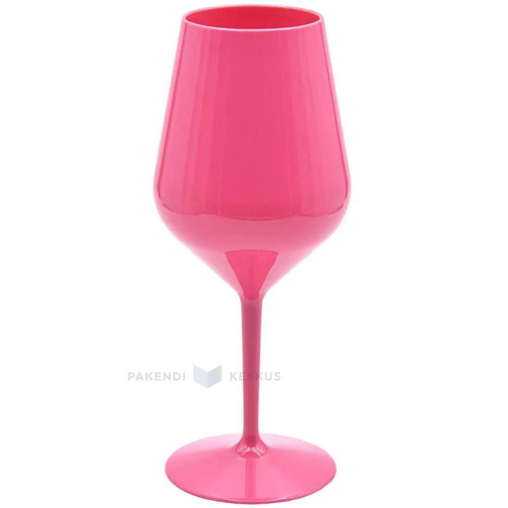 Korduvkasutatav plastikust neoonroosa veinipokaal jalaga 470ml TT 350x masinpestav