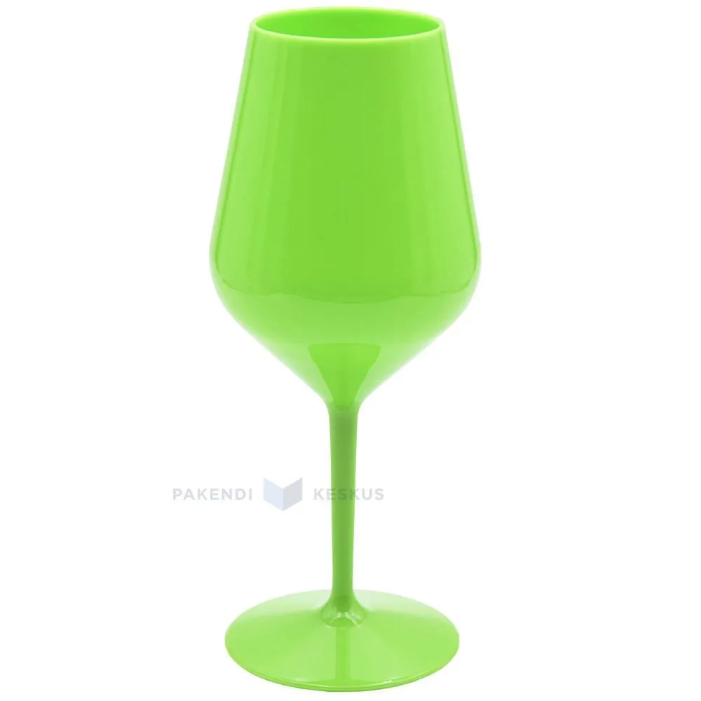 Korduvkasutatav plastikust roheline veinipokaal jalaga 470ml TT 350x masinpestav