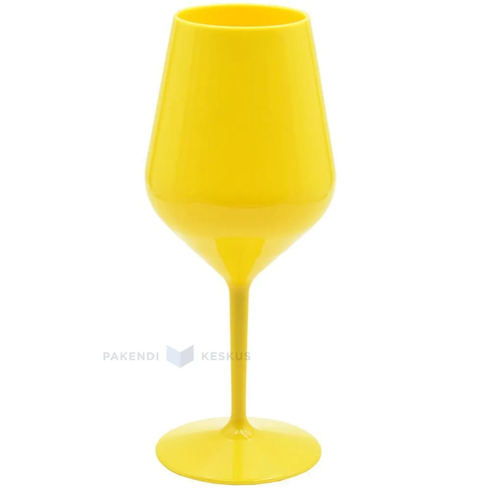 Korduvkasutatav plastikust kollane veinipokaal jalaga 470ml TT 350x masinpestav