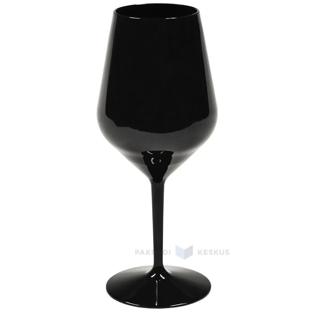 Korduvkasutatav plastikust must veinipokaal jalaga 470ml TT 350x masinpestav