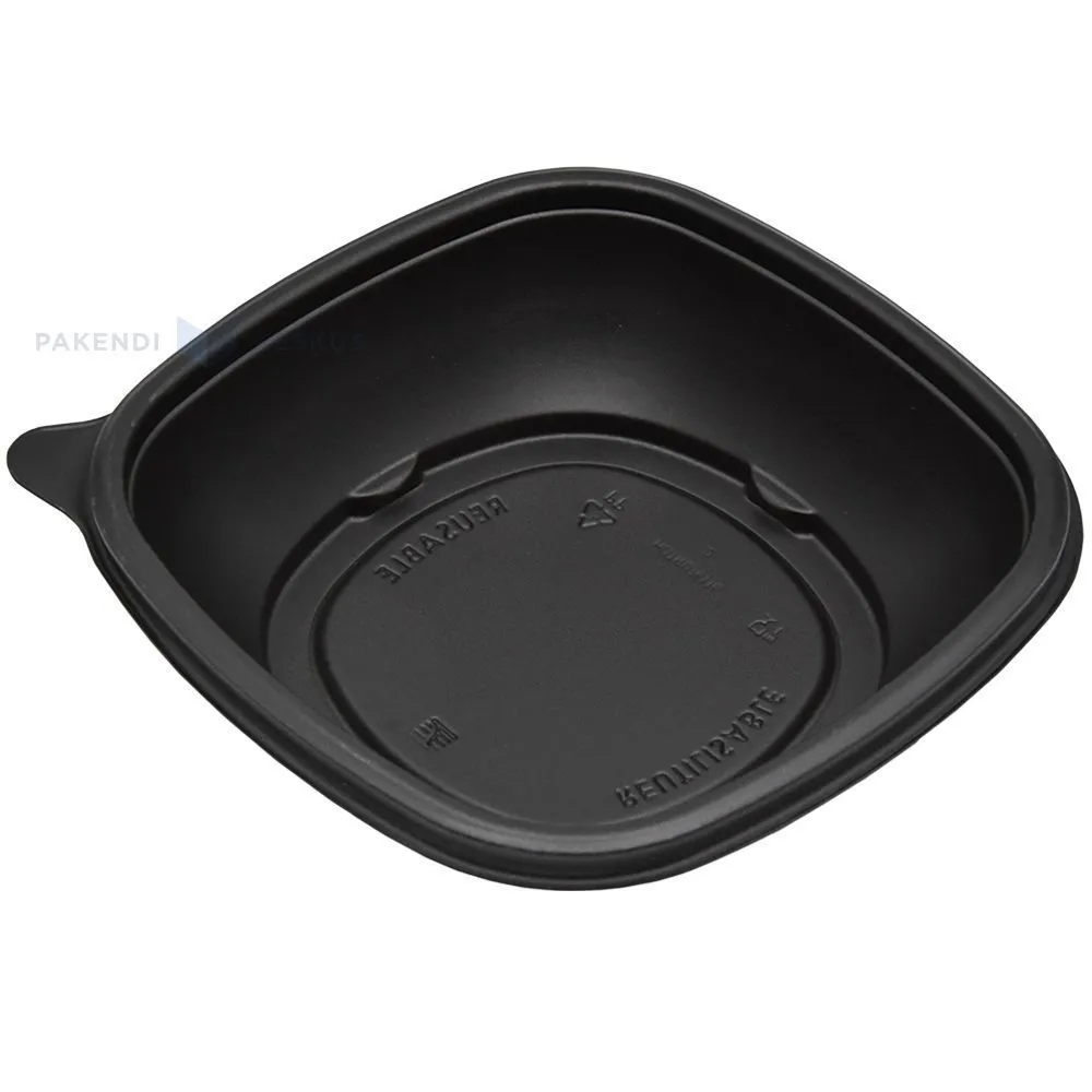 Korduvkasutatav must toidukarp läbipaistva kaanega 500ml 17x17x5cm PP 50x masinpestav, 50tk