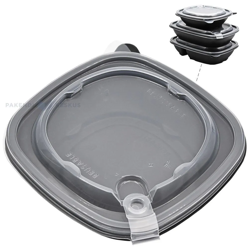Korduvkasutatav must toidukarp läbipaistva kaanega 500ml 17x17x5cm PP 50x masinpestav, 50tk