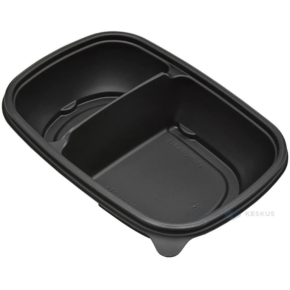 Korduvkasutatav must 2-osaline toidukarp läbipaistva kaanega 650+250ml 23x17x5cm PP 50x masinpestav, 50tk