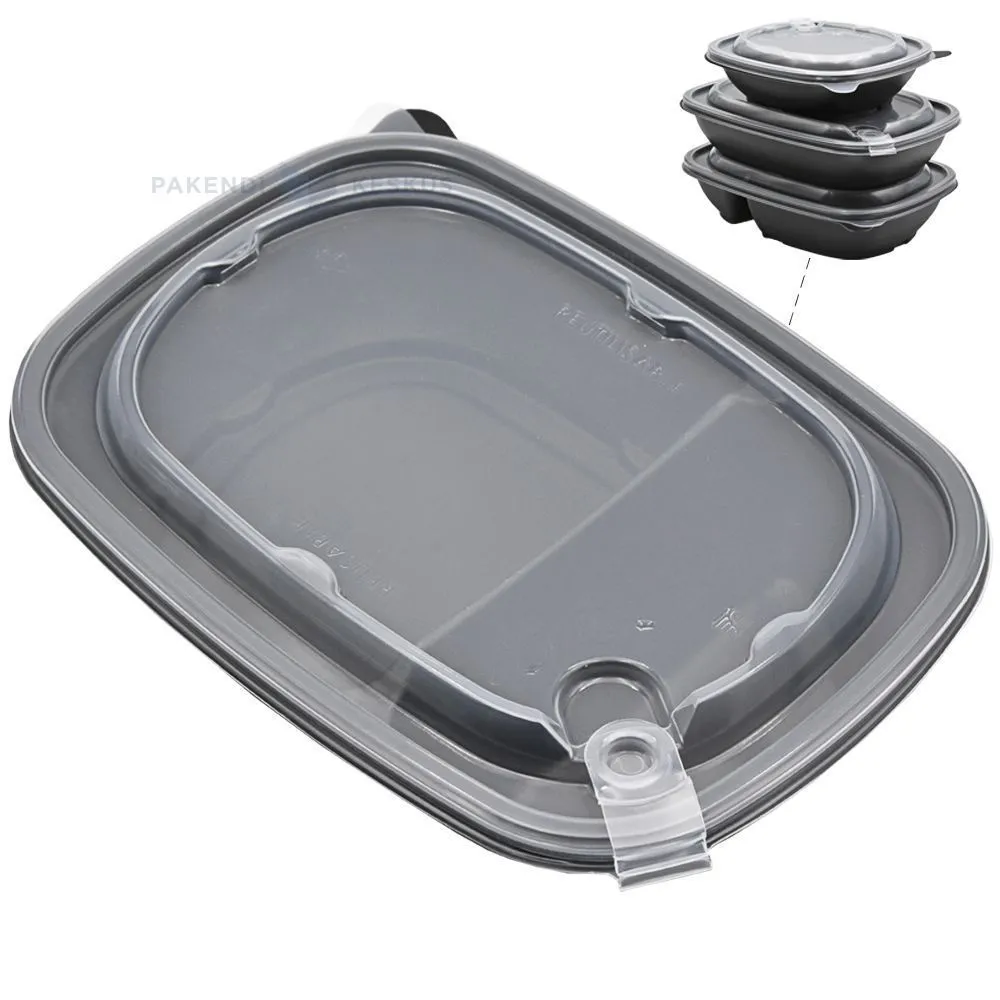 Korduvkasutatav must 2-osaline toidukarp läbipaistva kaanega 650+250ml 23x17x5cm PP 50x masinpestav, 50tk