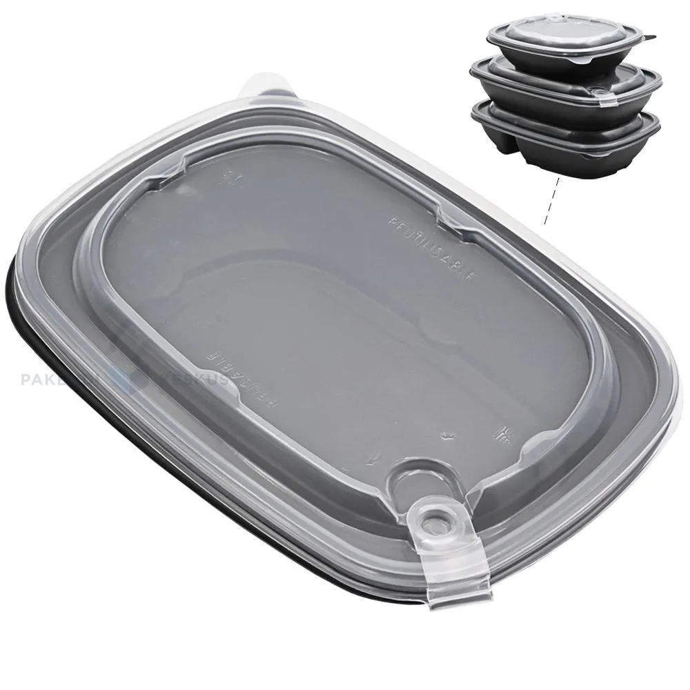 Korduvkasutatav must toidukarp läbipaistva kaanega 900ml 23x17x5cm PP 50x masinpestav, 50tk