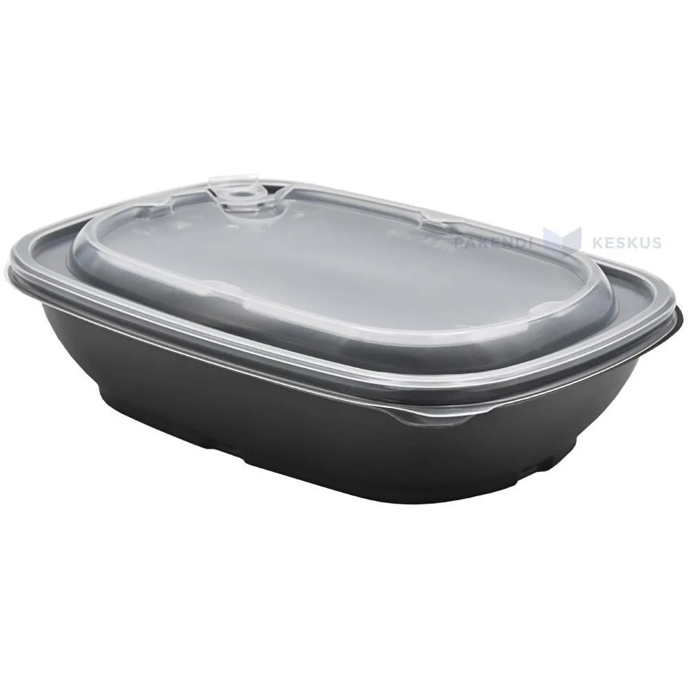 Korduvkasutatav must toidukarp läbipaistva kaanega 900ml 23x17x5cm PP 50x masinpestav, 50tk