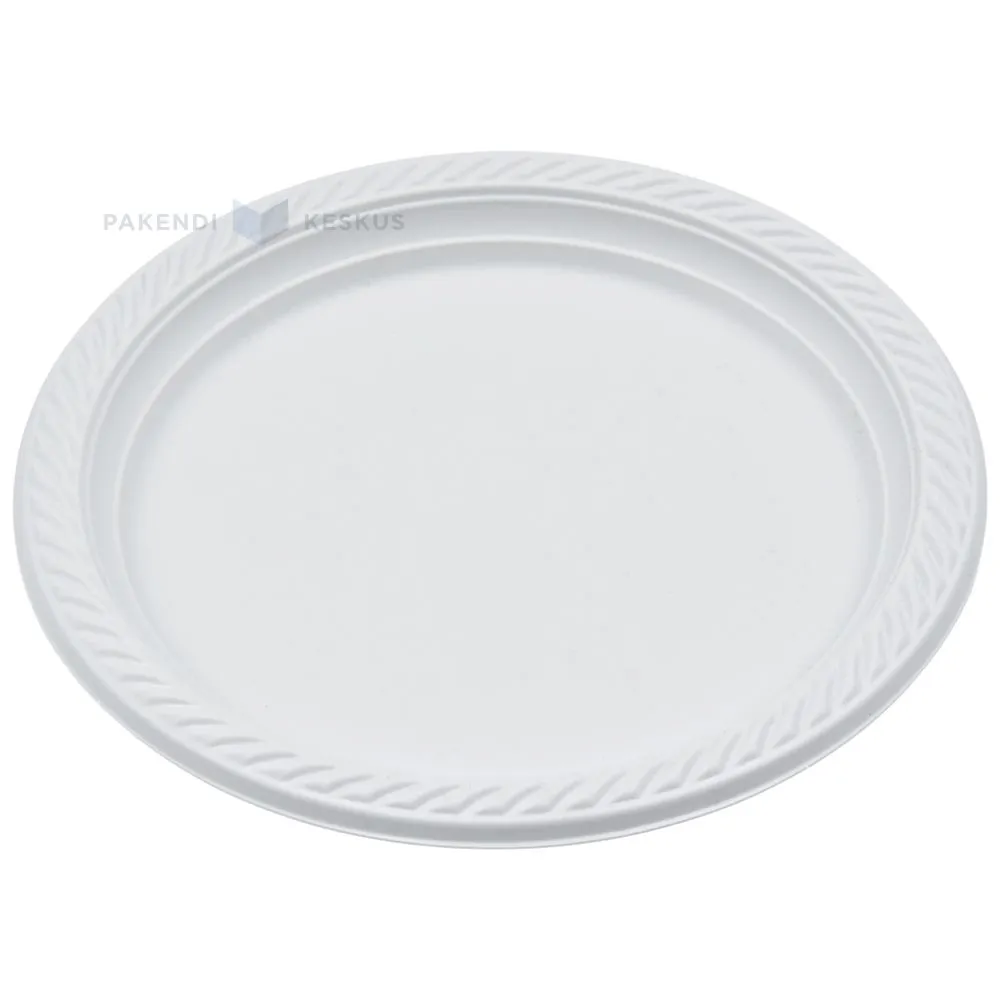 Reusable light-grey plastic plate with reljef edge 23cm PP 125x machine washable, 25pcs/pack