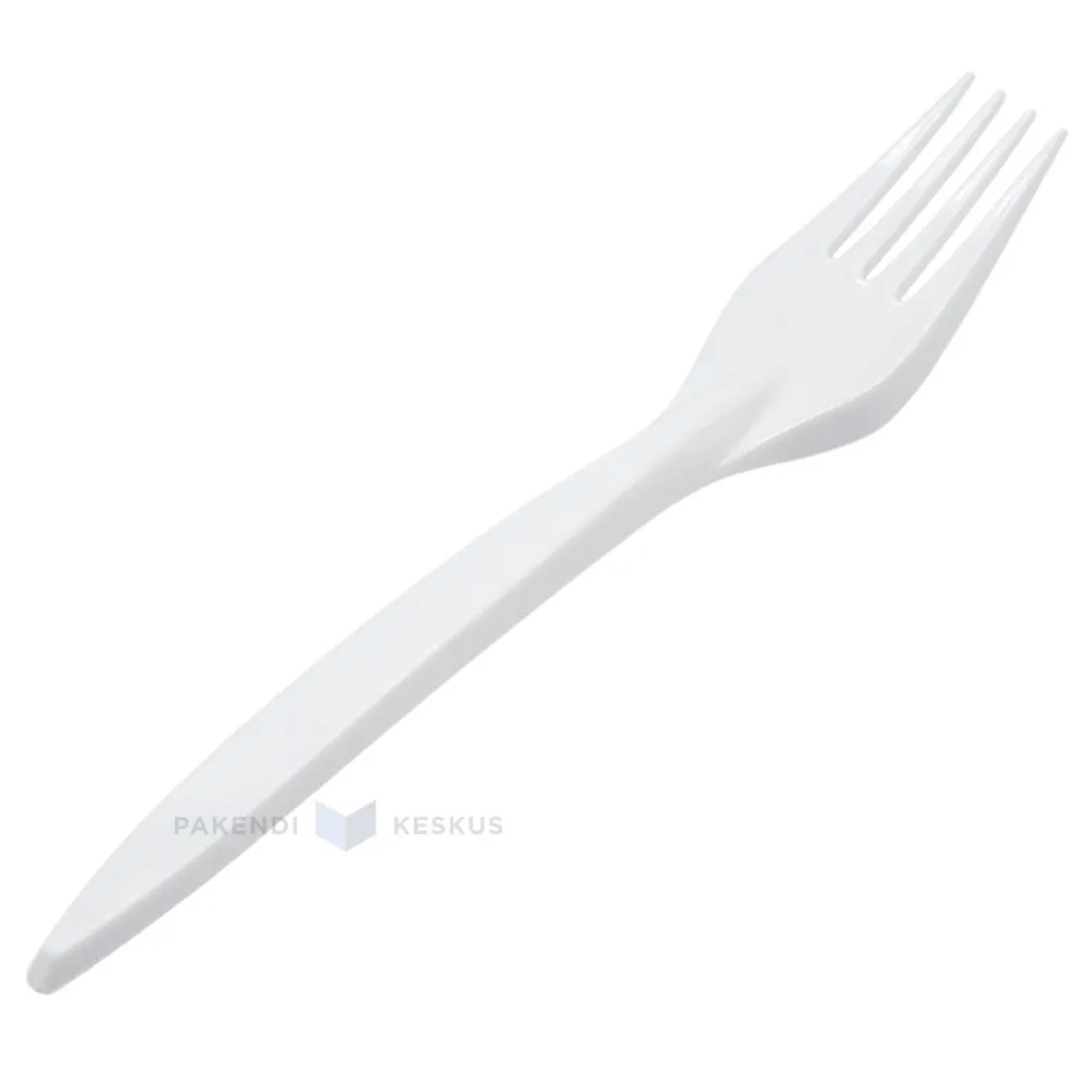 White reusable plastic fork 18cm PS 125x machine washable, 50pcs/pack