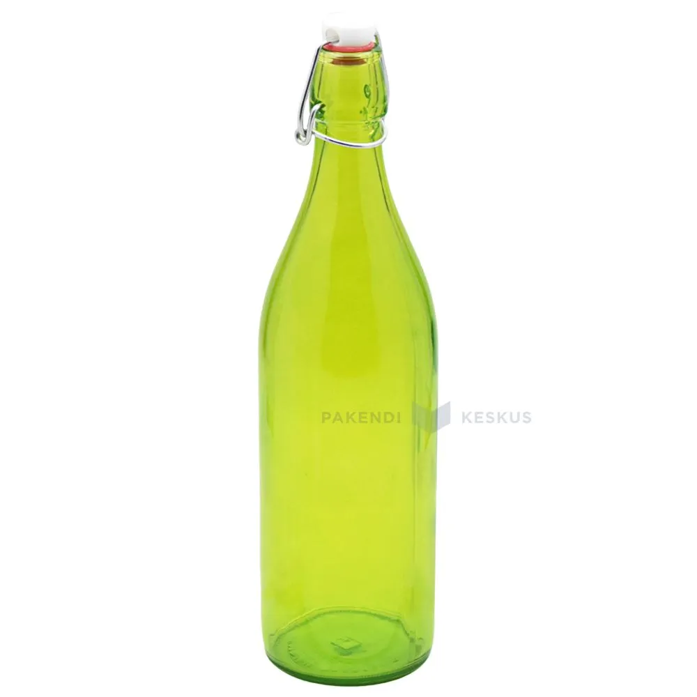 Roheline klaaspudel ühendatud korgiga Giara 1000ml diameetriga 86mm kõrgusega 306mm
