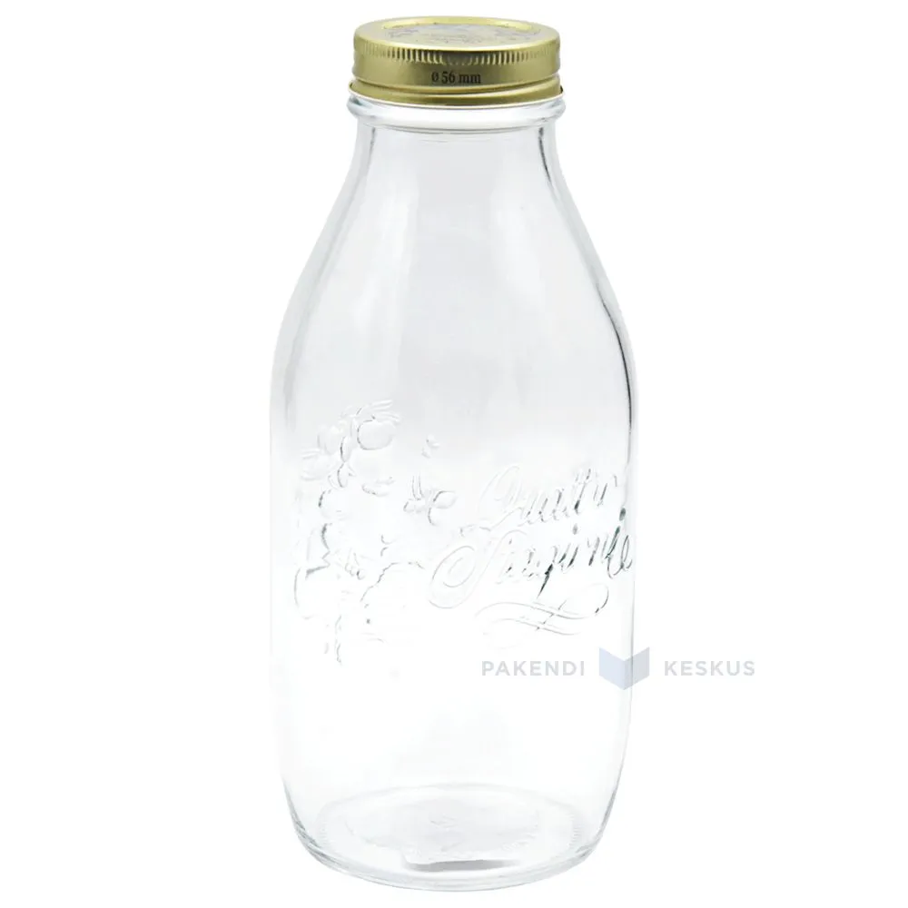 Klaaspudel kuldse kaanega Bormioli 1000ml diameetriga 101mm kõrgusega 226mm