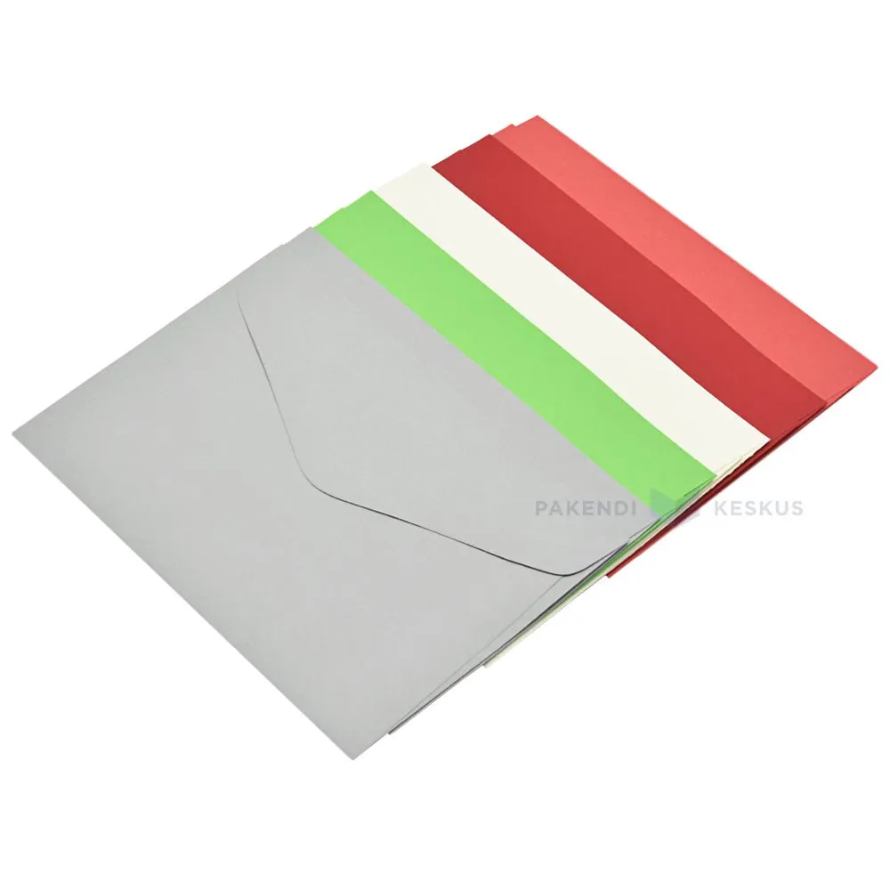 Erinevat värvi paberist postiümbrikud 11,4x16,2cm C6, pakis 10tk