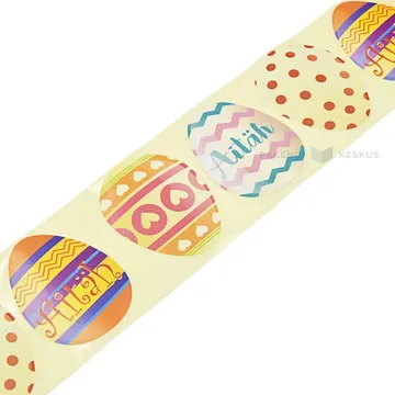 Colourful Easter egg-shaped stickers with print 48x60mm, 50pcs/roll
