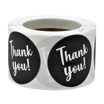 Black label ''Thank you!'' print diameter 40mm, 250pcs/roll