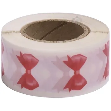 Transparent label with red ribbon diameter 33mm, 500pcs/roll