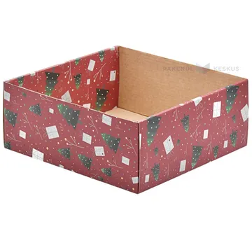 Red trees and gifts print bottom for mini corrugated carton box 190x190x80mm