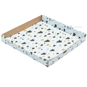 White trees and gifts print lid 250x250x35mm for mini corrugated carton box 250x250x100mm