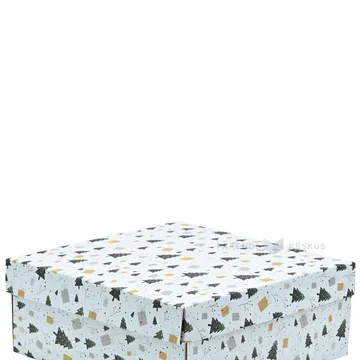 White trees and gifts print lid 250x250x35mm for mini corrugated carton box 250x250x100mm