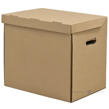 Corrugated carton box with handles and attached lid 400x300x370mm