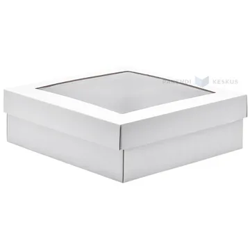 Valge lainepappkarp kaanega ja aknaga 240x240x80mm, pakis 10tk