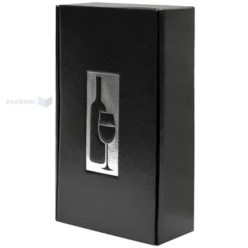 Must hõbedase veini ja pokaali pildiga kinkekarp kahele veinile 185x90x340mm