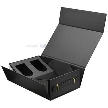 Black gift box with handle for wine 245x125x360mm
