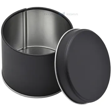 Matte black silver inside metal box with lid with diameter 73mm with height 60mm