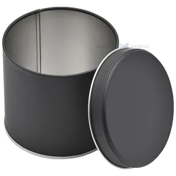 Matte black silver inside metal box with lid with diameter 99mm with height 90mm