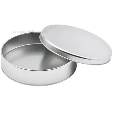Silver metal box with lid with diameter 170mm with height 40mm