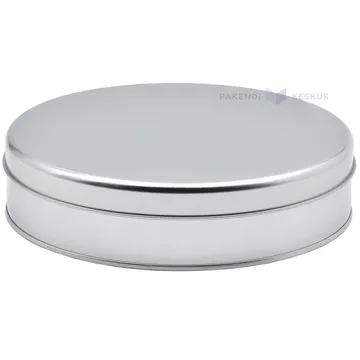 Silver metal box with lid with diameter 170mm with height 40mm