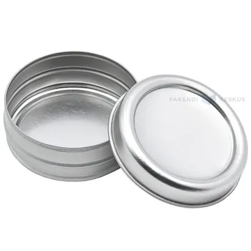 Hõbedane metallkarp kaanega diameetriga 50mm kõrgusega 18mm