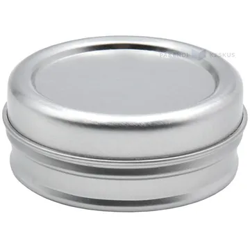 Hõbedane metallkarp kaanega diameetriga 50mm kõrgusega 18mm