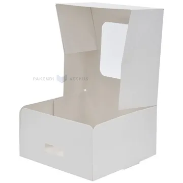 Kartongist valge aknaga koogikarp 13x13x7cm, pakis 20tk