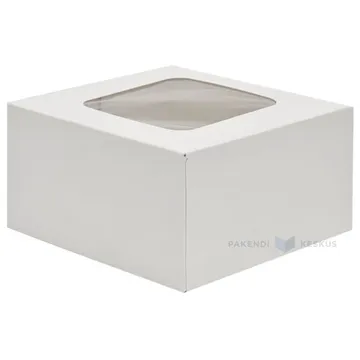 Kartongist valge aknaga koogikarp 13x13x7cm, pakis 20tk
