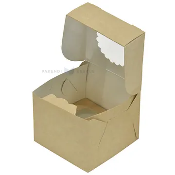 Cake box brown/white with window for one muffin 10x10x10cm, 25pcs/pack