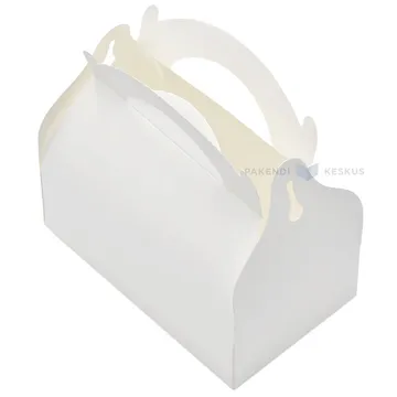 White carton cake box with handle 17x10x4,5cm, 20pcs/pack