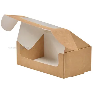 Kartongist pruun/valge aknaga koogikarp 16x9x6cm, pakis 25tk